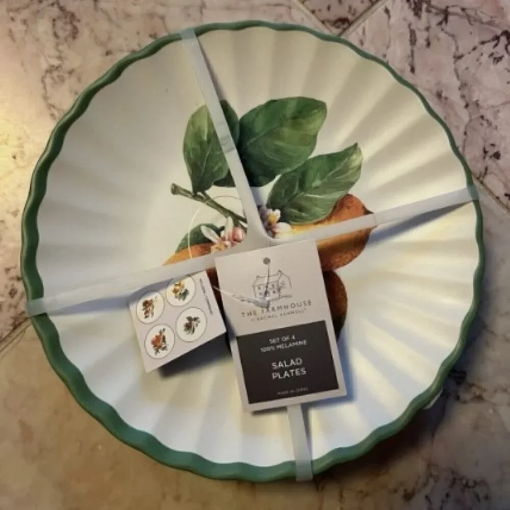 NEW Set of 4 Farmhouse by Rachel Ashwell Fruit Themed Melamine Salad Plates